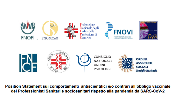 Documento di posizionamento sui comportamenti antiscientifici e o contrari all’obbligo vaccinale dei professionisti sanitari e sociosanitari rispetto alla pandemia da SARS-CoV-2.
