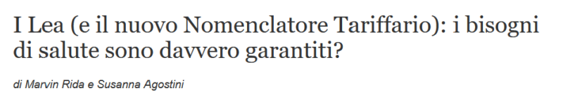 Articolo Quotidiano Sanità- Lea e nuovo Nomenclatore Tariffario