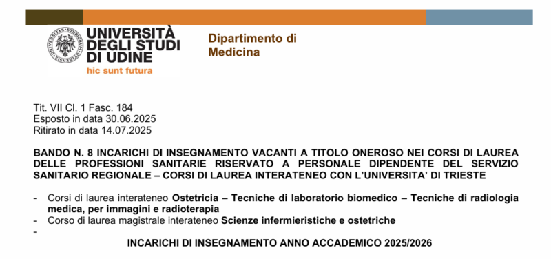 TSRM: opportunità di docenze universitarie UNIUD